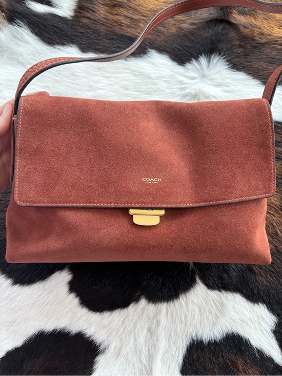 Coach Handbags - COACH Chelsea 30 in Clay Suede Shoulder Bag with Gold Hardware